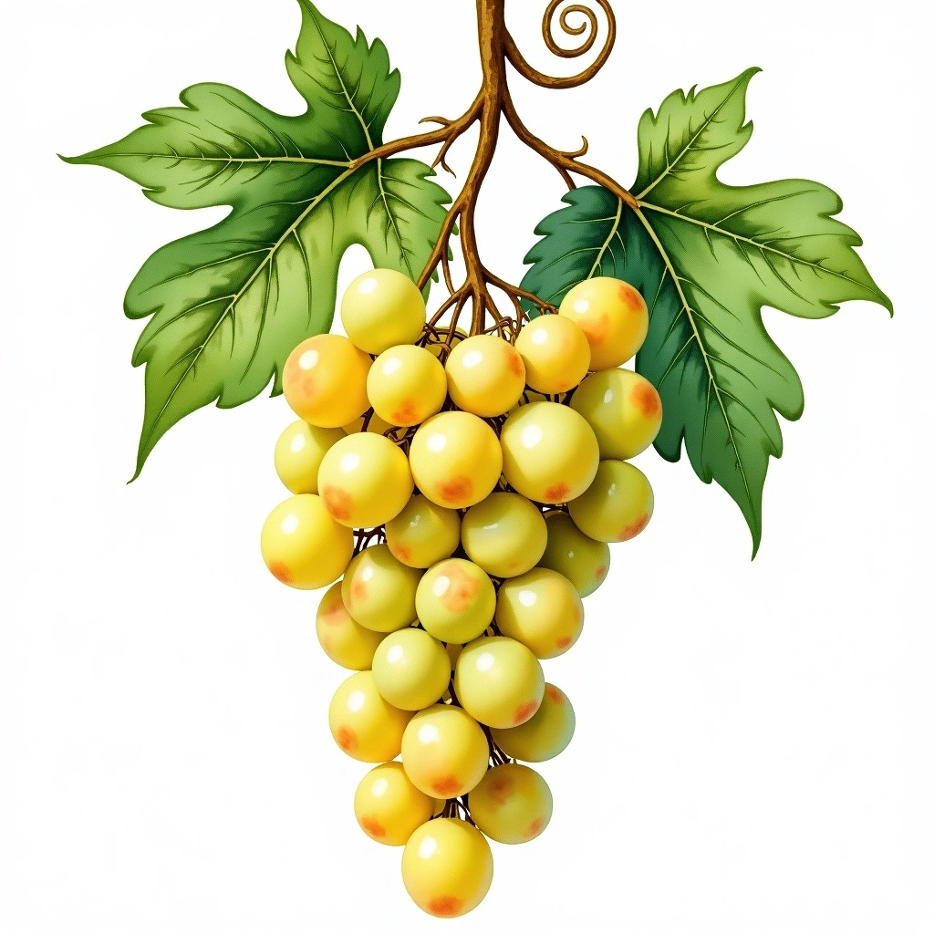 Falanghina Beneventana grape variety — White watercolor illustration