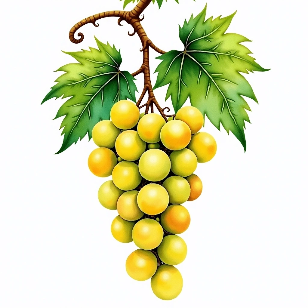 Falanghina grape variety — White watercolor illustration