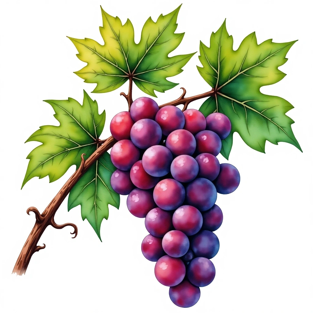 Fer Servadou grape variety — Red watercolor illustration