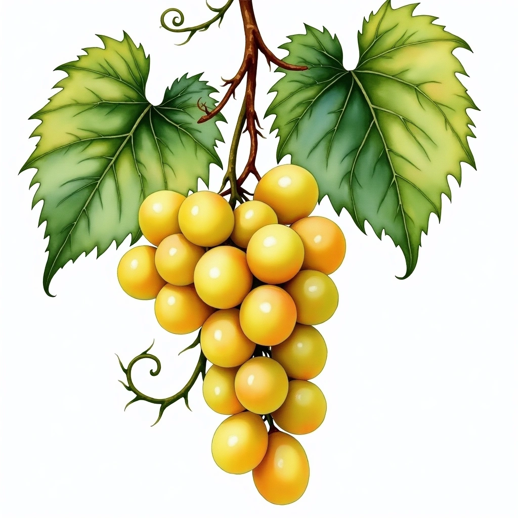 Feteasca Alba grape variety — White watercolor illustration