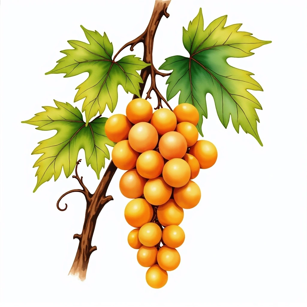 Fiano grape variety — White watercolor illustration