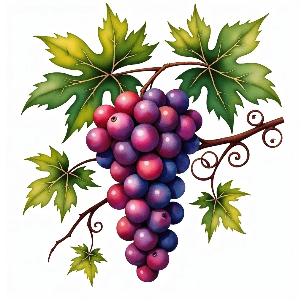 Foglia Tonda grape variety — Red watercolor illustration