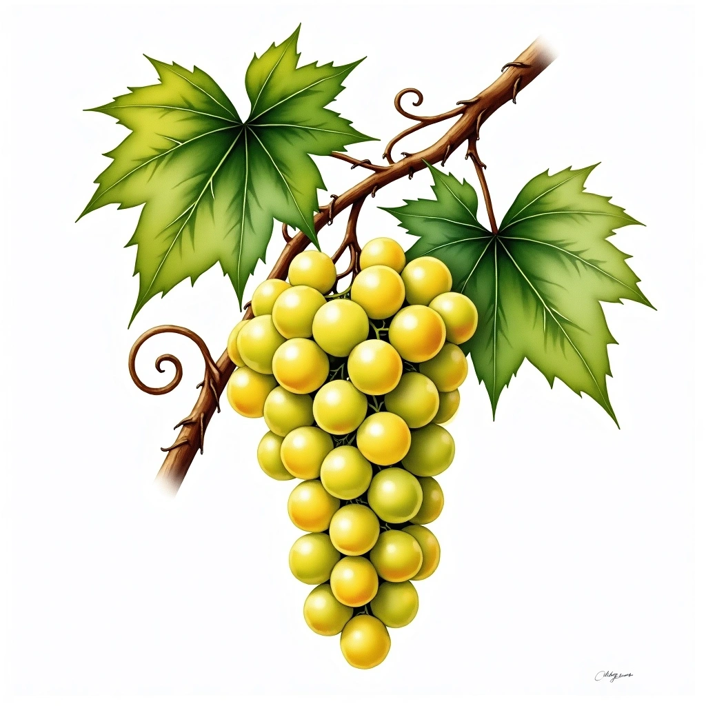 Folle Blanche grape variety — White watercolor illustration
