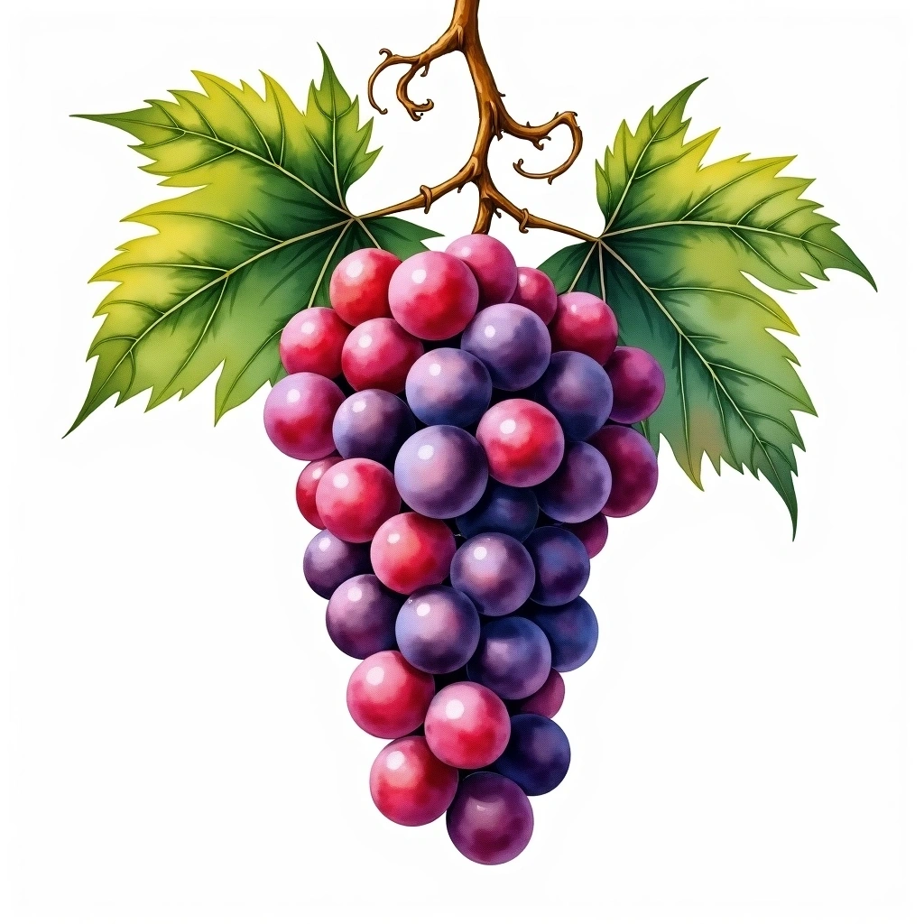 Frappato grape variety — Red watercolor illustration