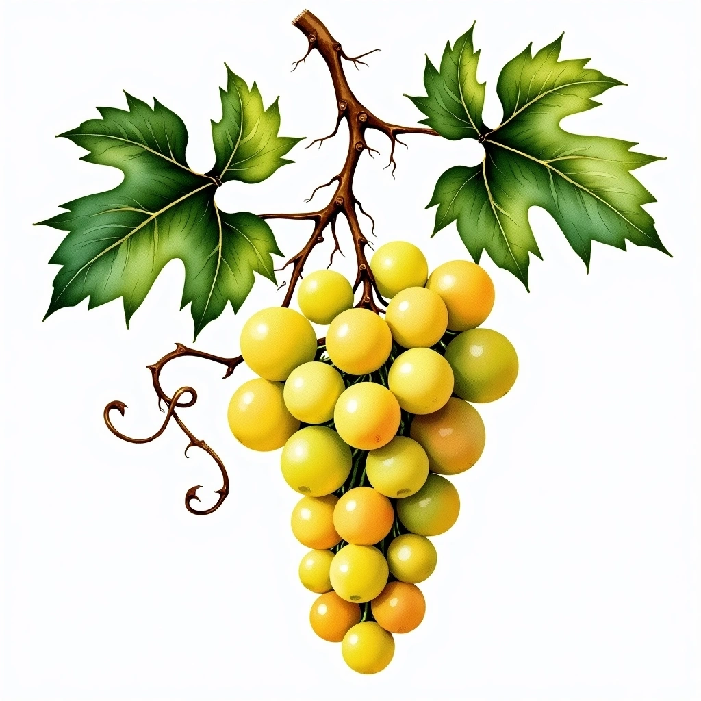 Friulano/Sauvignonasse grape variety — White watercolor illustration