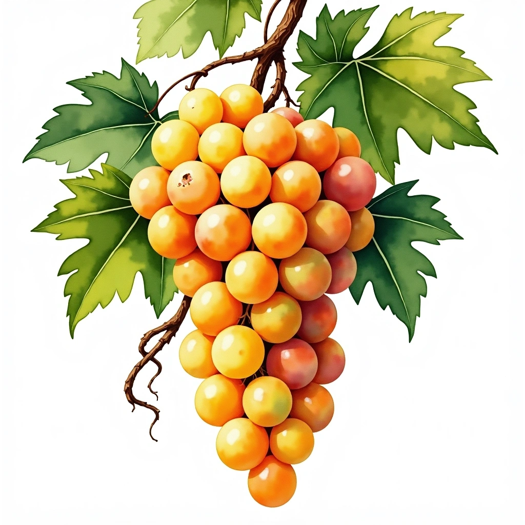 Furmint grape variety — White watercolor illustration