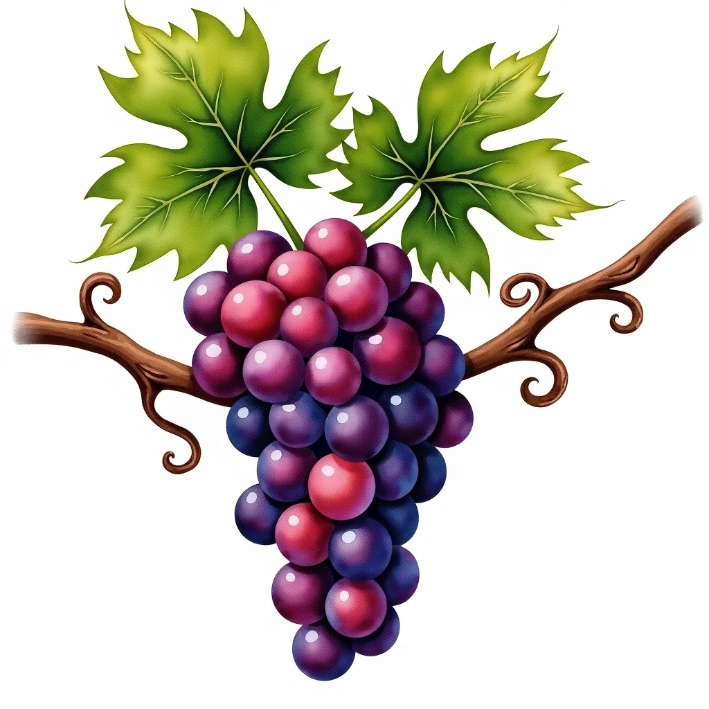 Gamay Teinturier de Bouze grape variety — Red watercolor illustration