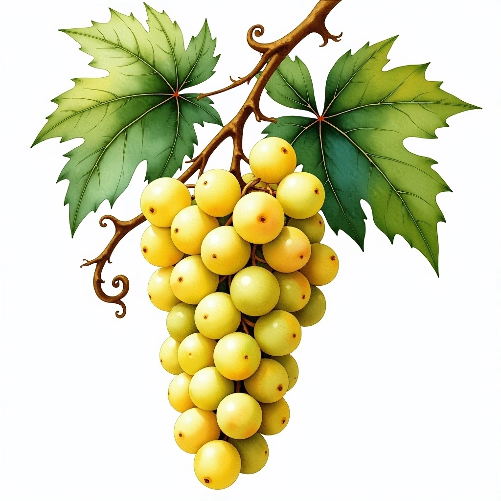 Garnacha Blanca grape variety — White watercolor illustration