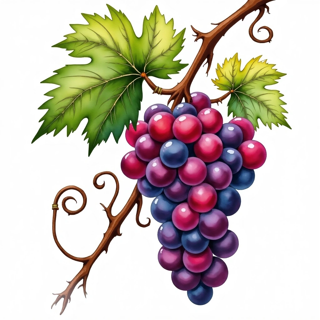 Garrido Fino grape variety — Red watercolor illustration