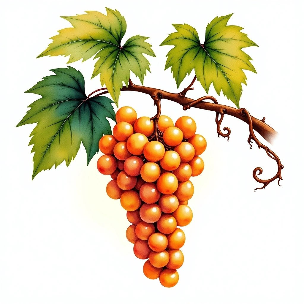 Gewürztraminer grape variety — White watercolor illustration