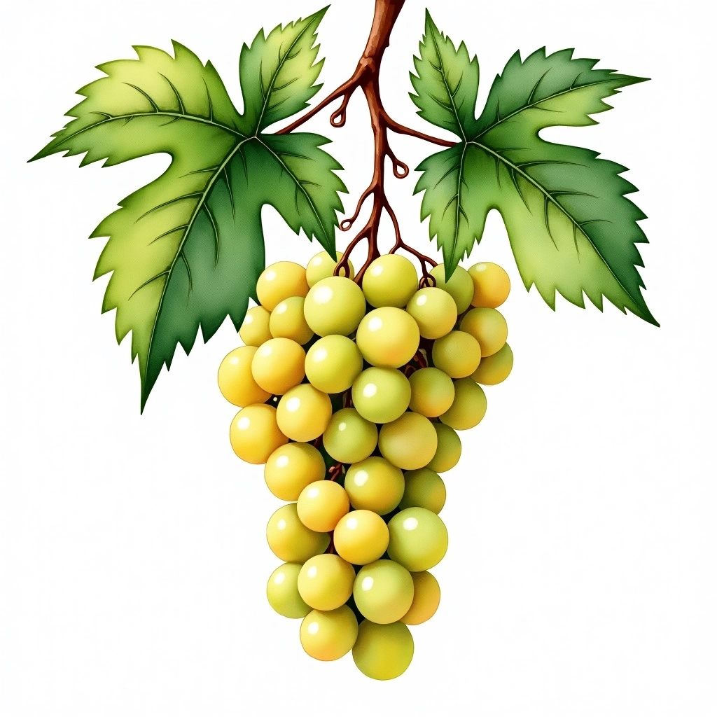 Girò Blanc grape variety — White watercolor illustration