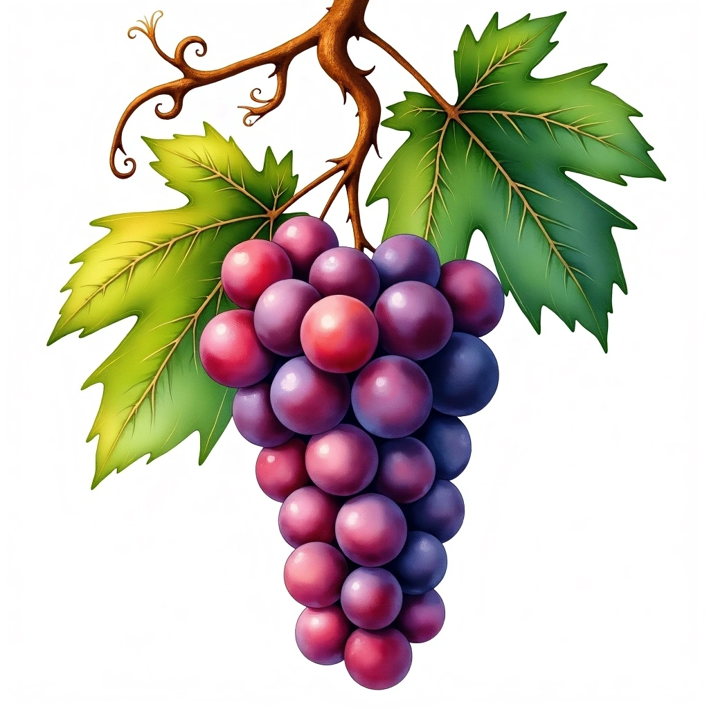Gold Traminer grape variety — Red watercolor illustration