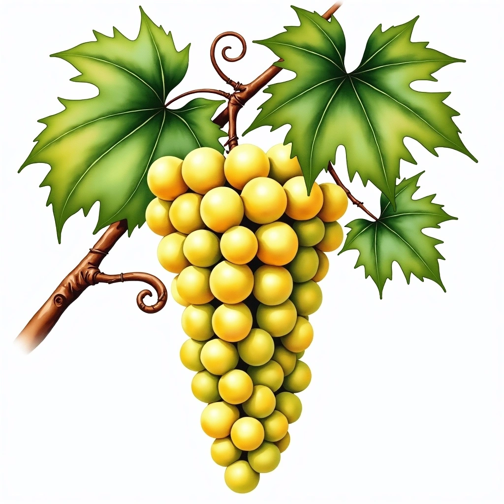 Gouveio grape variety — White watercolor illustration