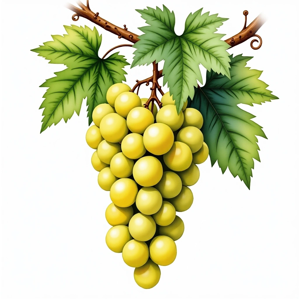 Gouveio Real grape variety — White watercolor illustration