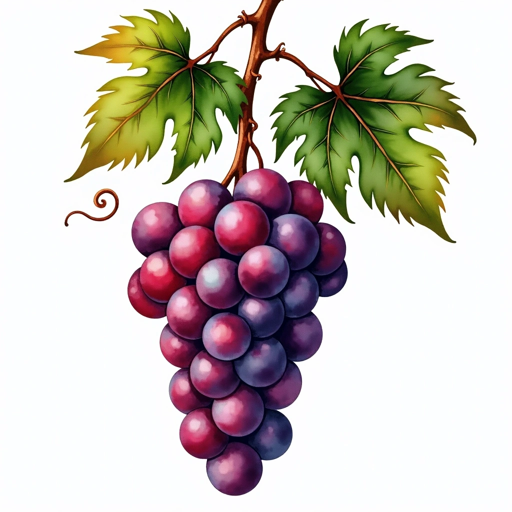 Grand Noir grape variety — Red watercolor illustration