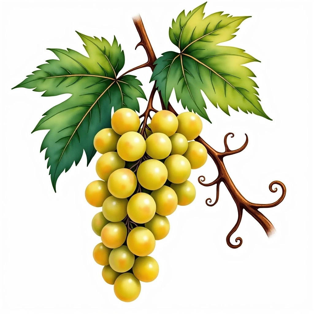 Grechetto grape variety — White watercolor illustration