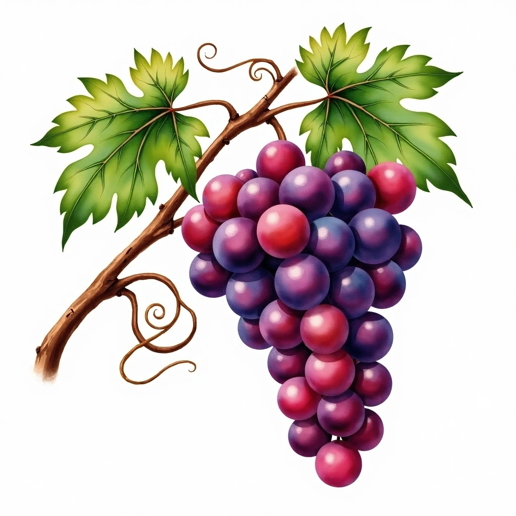 Grechetto Rosso grape variety — Red watercolor illustration
