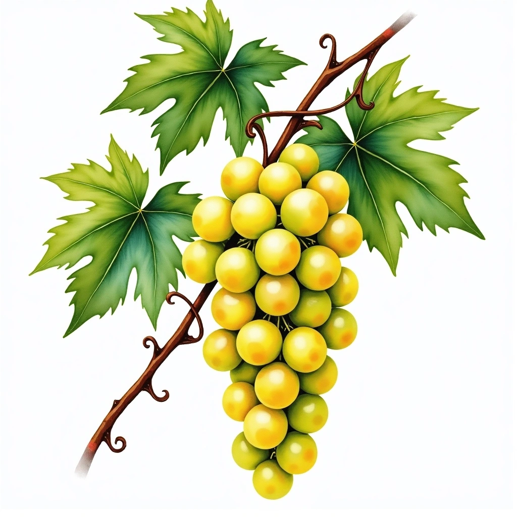 Greco Bianco grape variety — White watercolor illustration