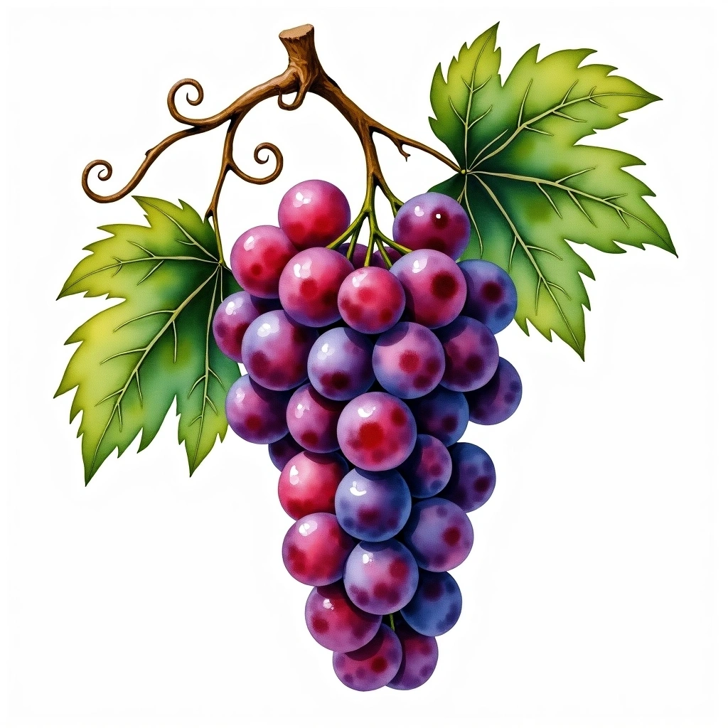 Greco Nero grape variety — Red watercolor illustration