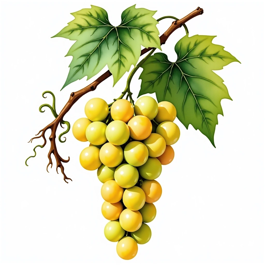 Grenache Blanc grape variety — White watercolor illustration