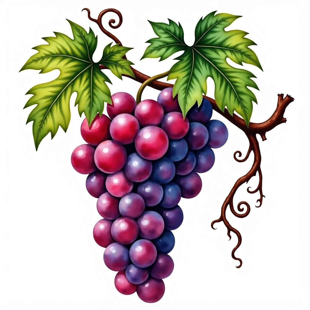Gringet grape variety — Red watercolor illustration