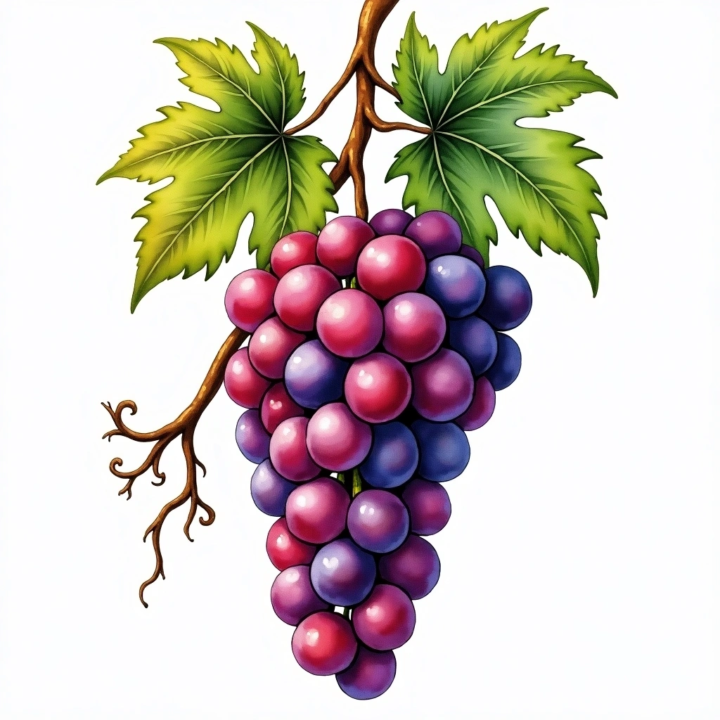 Groppello grape variety — Red watercolor illustration