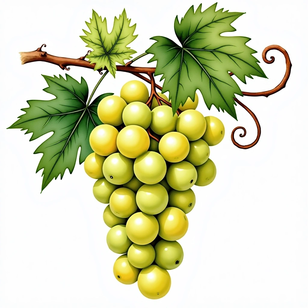 Grüner Veltliner grape variety — White watercolor illustration