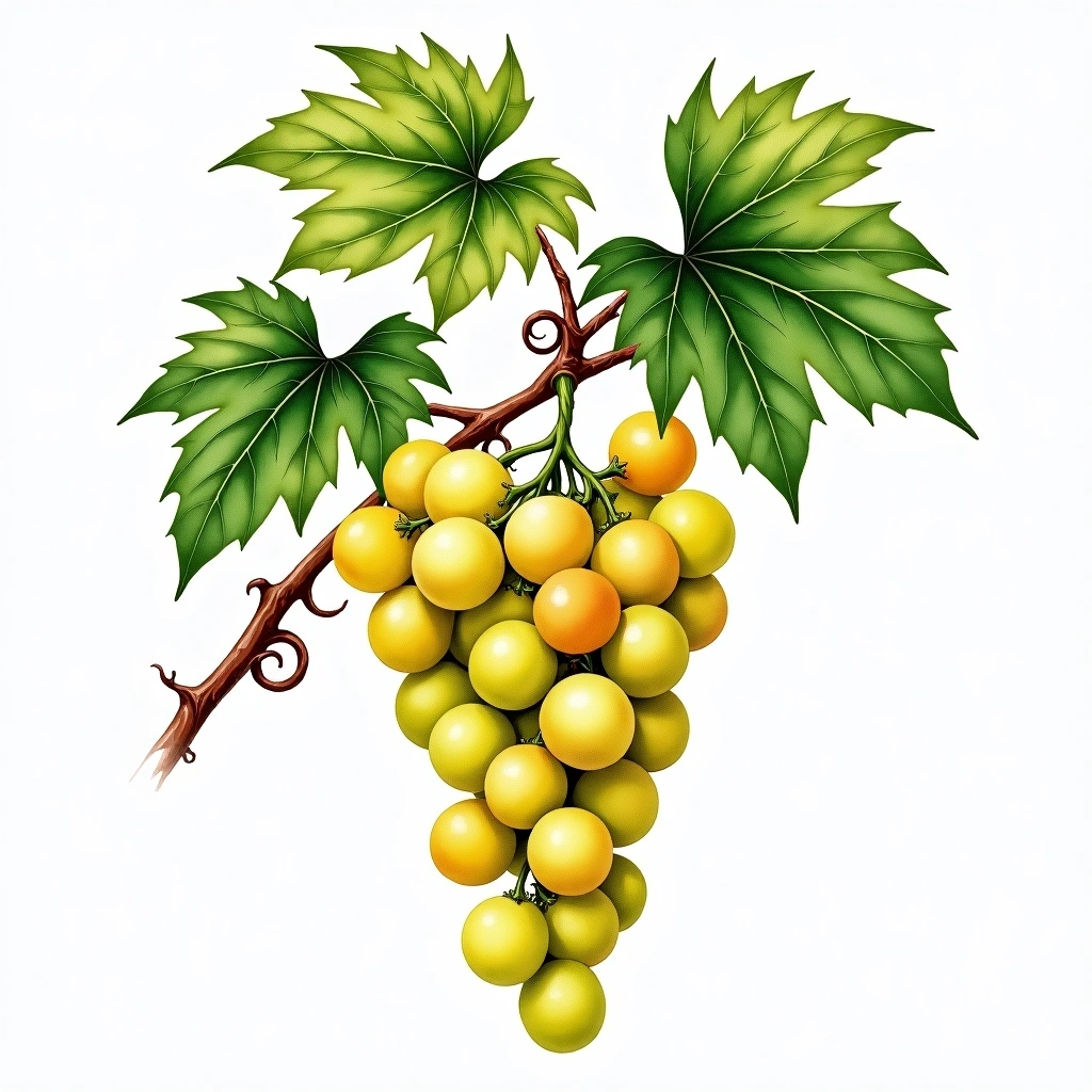 Hárslevelű grape variety — White watercolor illustration