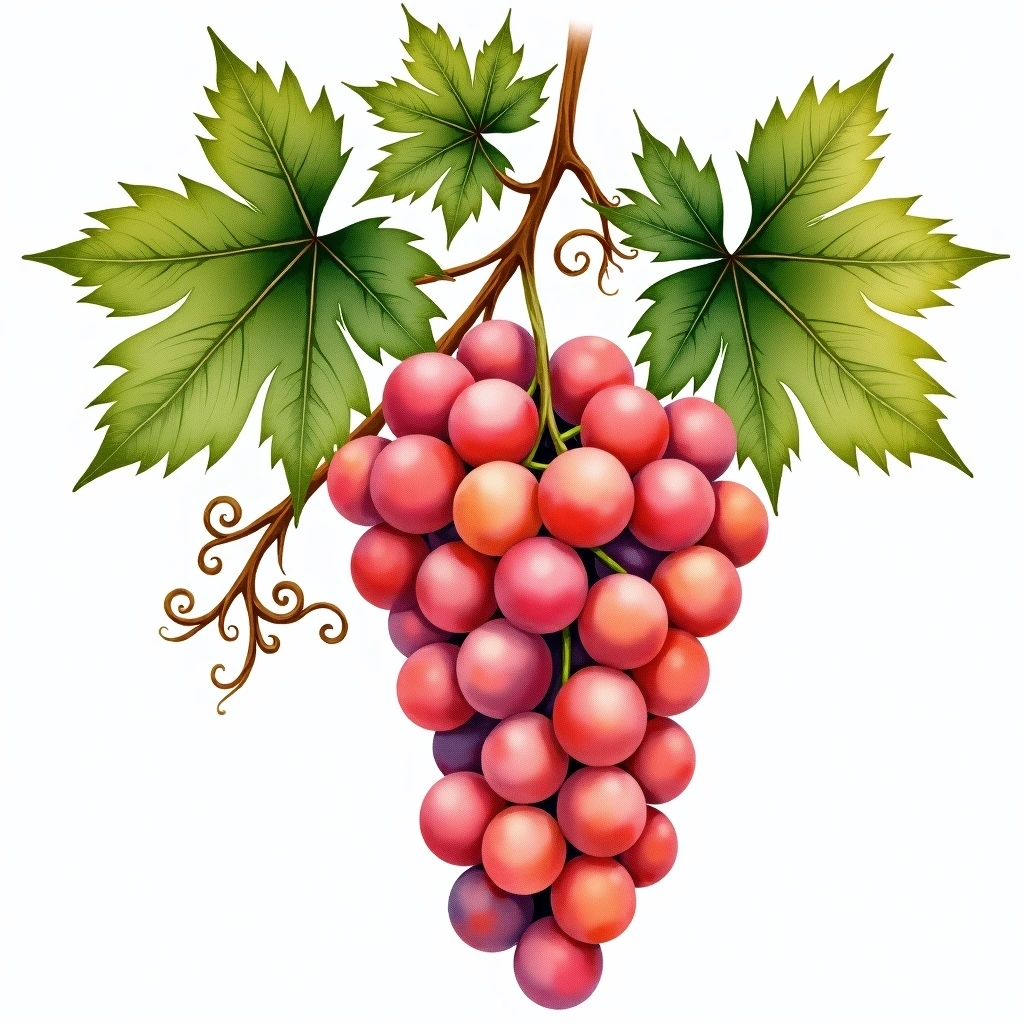 Hondarrabi Beltza grape variety — Rosé watercolor illustration
