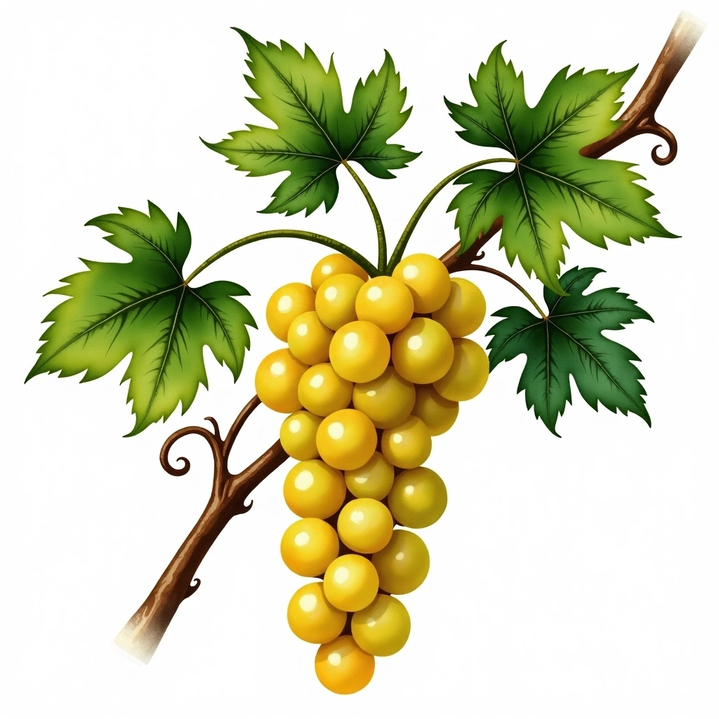 Hondarrabi Zuri grape variety — White watercolor illustration