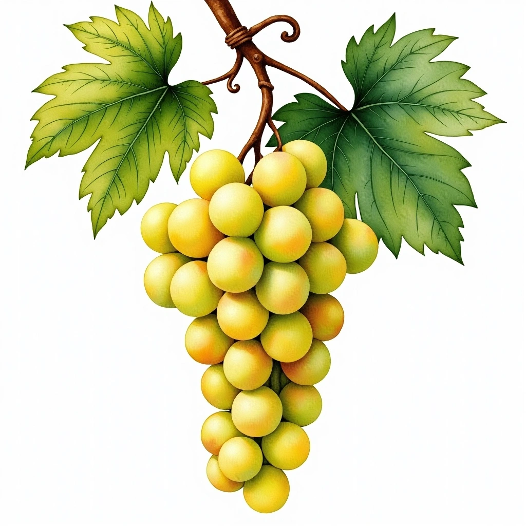Humagne Blanche grape variety — White watercolor illustration