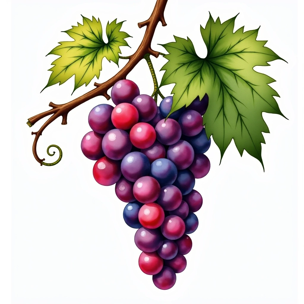 Irsai Oliver grape variety — Red watercolor illustration