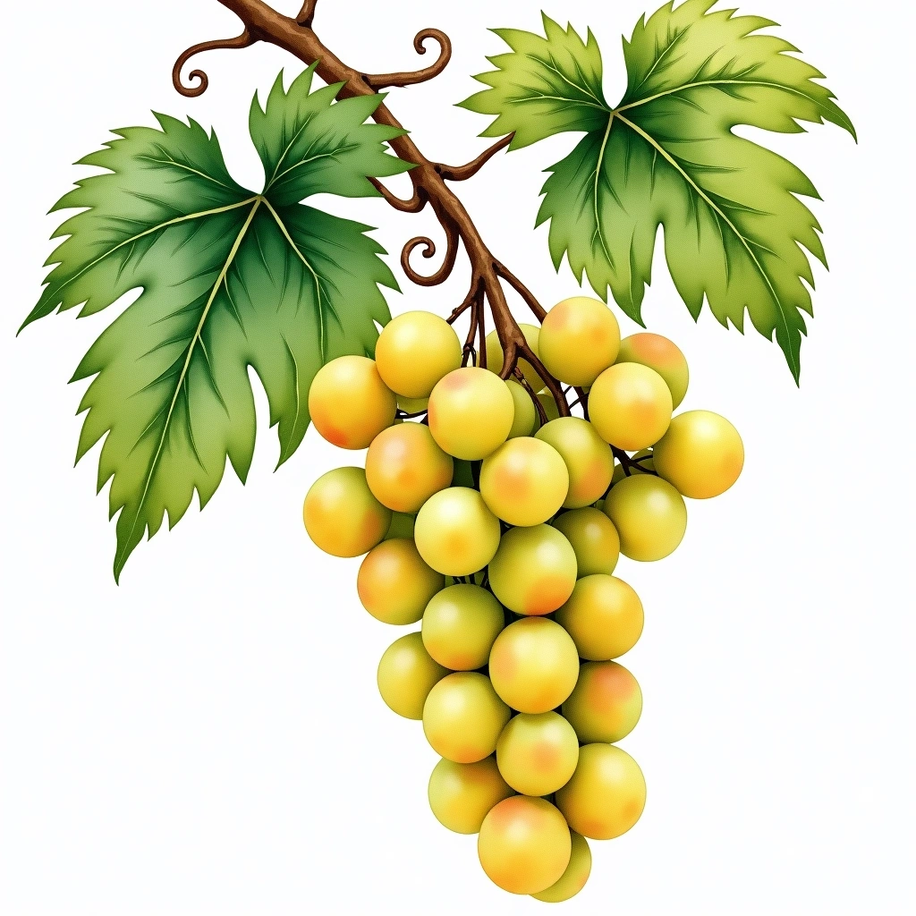 Kakotrygis grape variety — White watercolor illustration