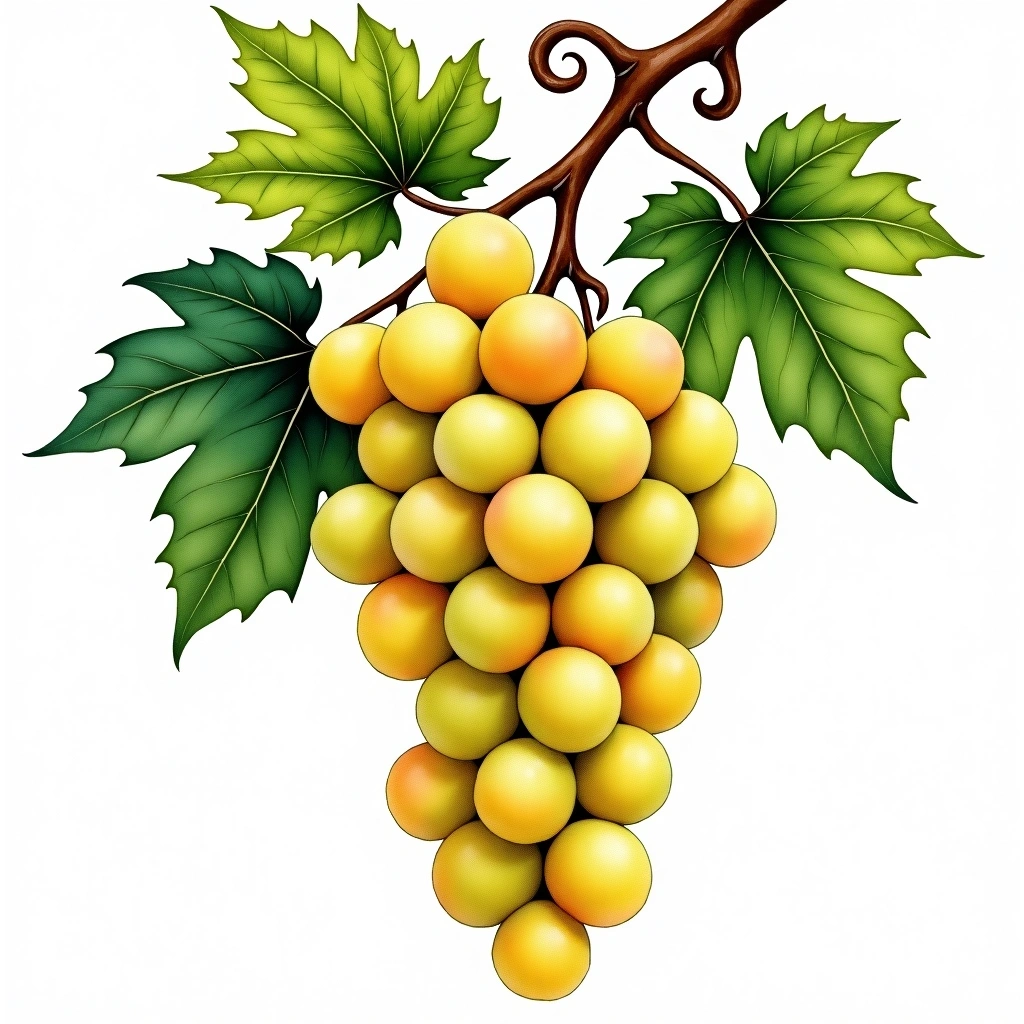 Khikhvi grape variety — White watercolor illustration