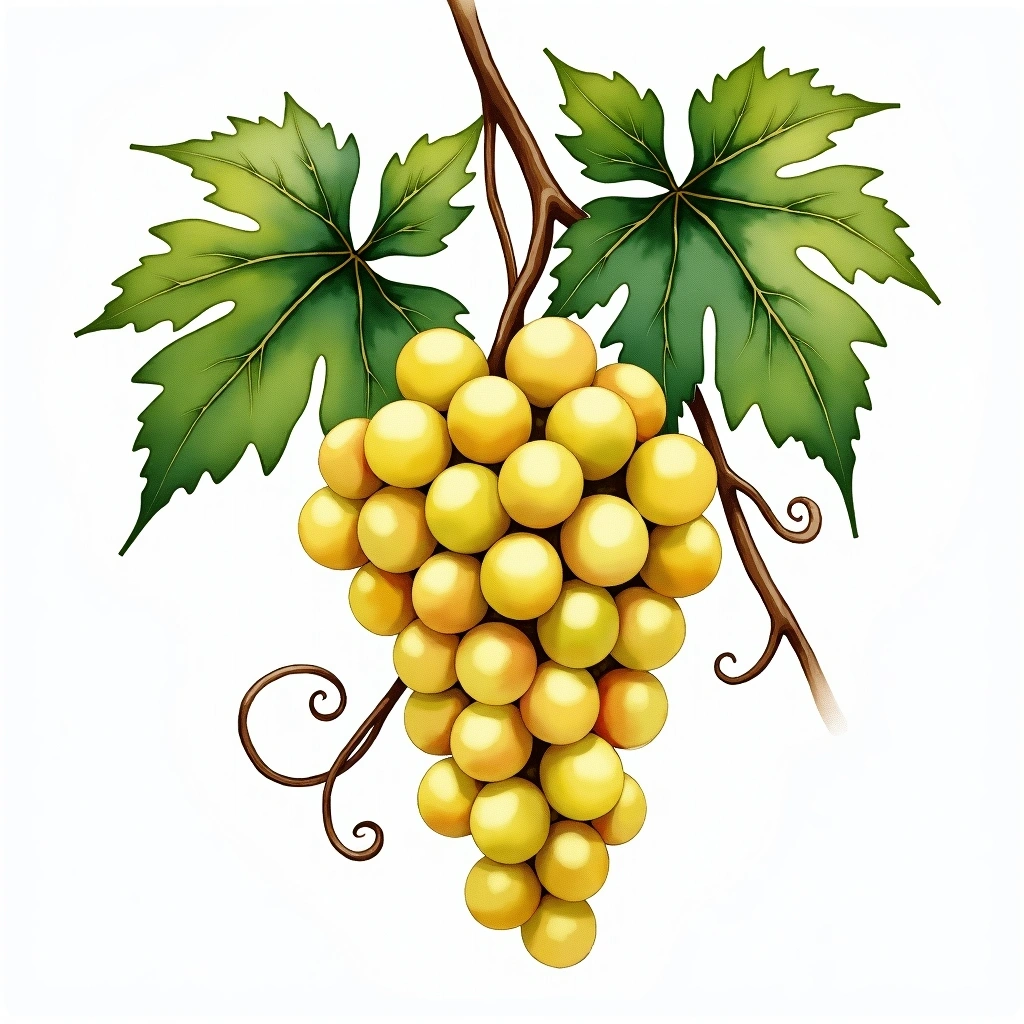 Királyleányka grape variety — White watercolor illustration