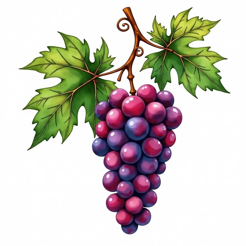 Kokur Bely grape variety — Red watercolor illustration