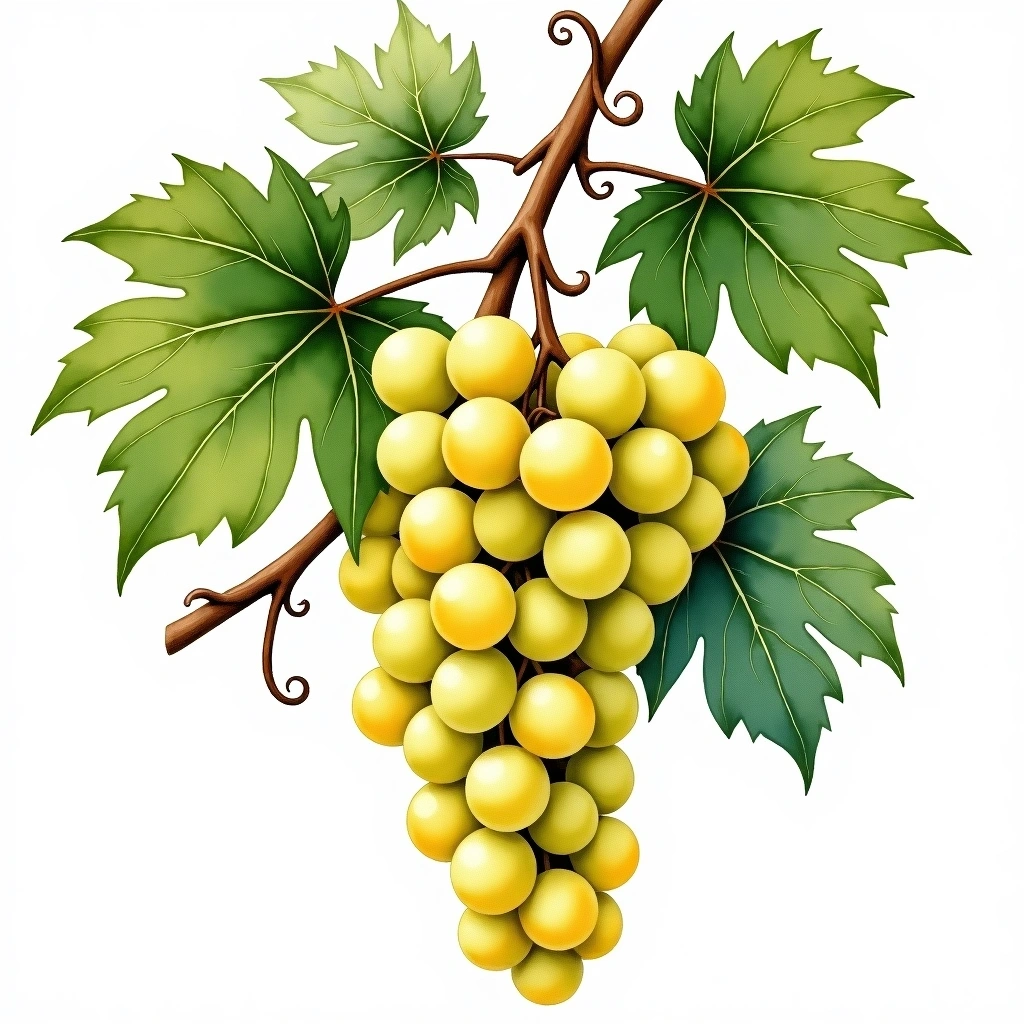L'Acadie Blanc grape variety — White watercolor illustration