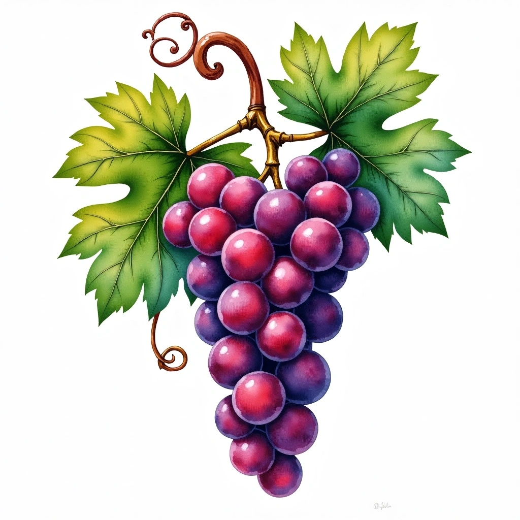 Lafnetscha grape variety — Red watercolor illustration