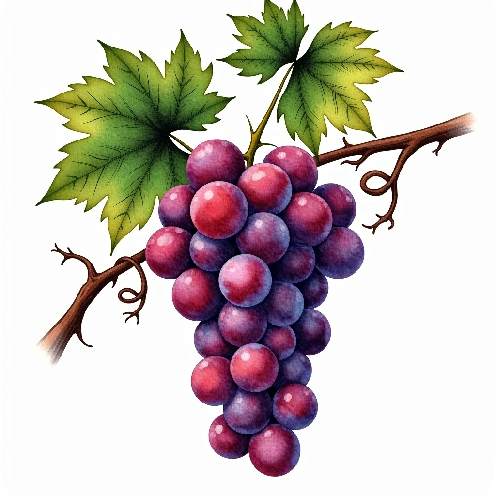 Lefkada grape variety — Red watercolor illustration