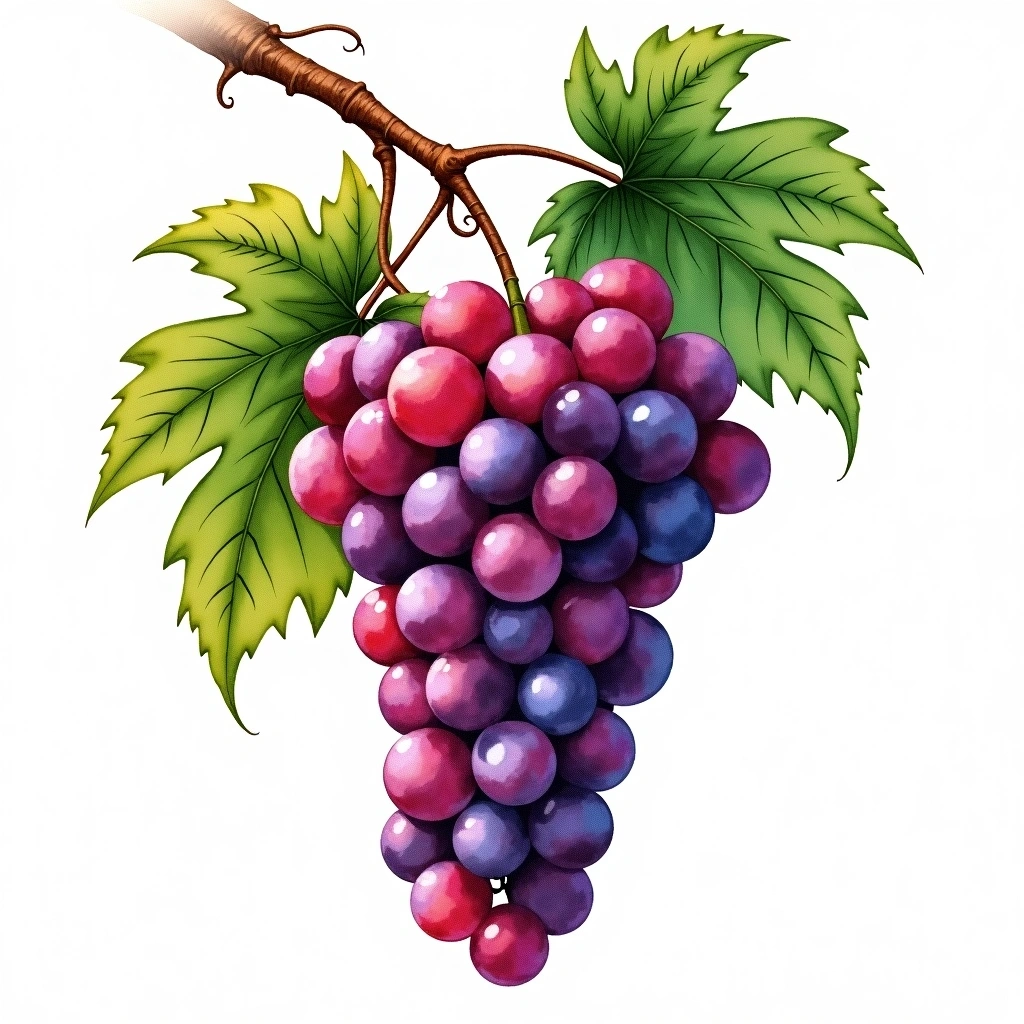 Limniona grape variety — Red watercolor illustration