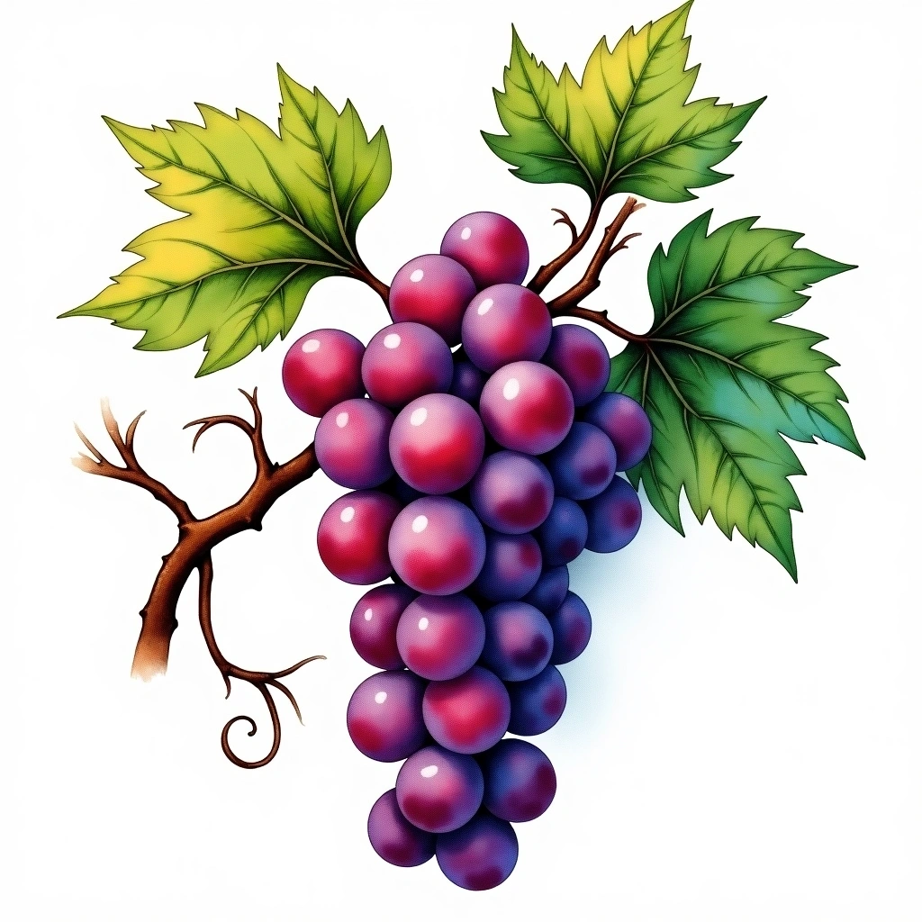 Loin de l'Oeil grape variety — Red watercolor illustration