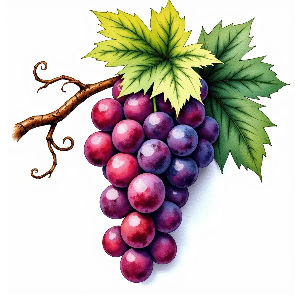 Magliocco Canino grape variety — Red watercolor illustration