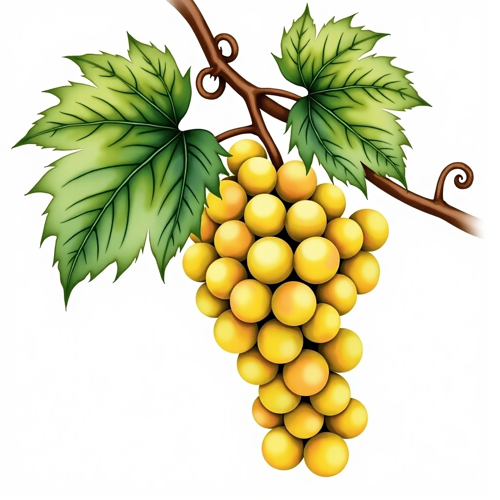 Malagouzia grape variety — White watercolor illustration