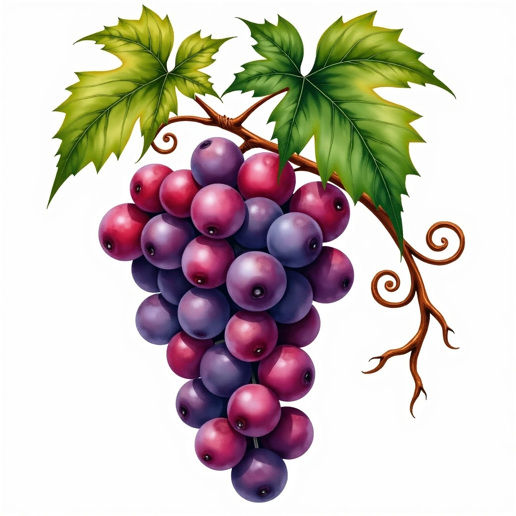 Malbo Gentile grape variety — Red watercolor illustration