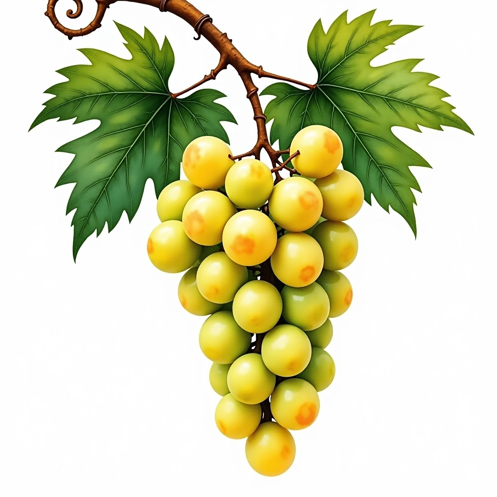 Malvasia Bianca Lunga grape variety — White watercolor illustration