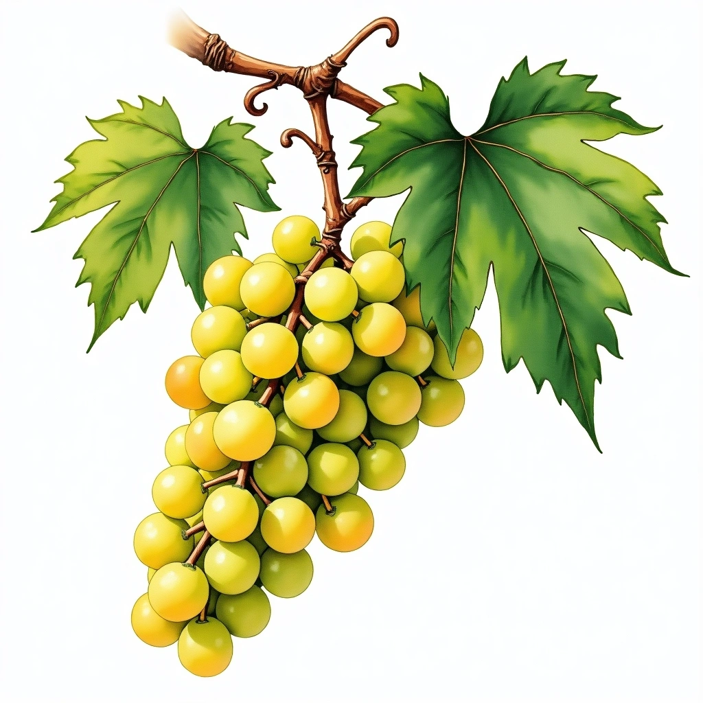 Malvasia di Candia grape variety — White watercolor illustration