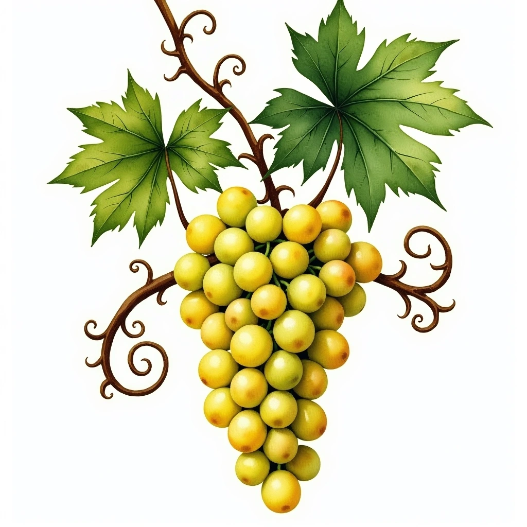 Malvasia di Lipari grape variety — White watercolor illustration