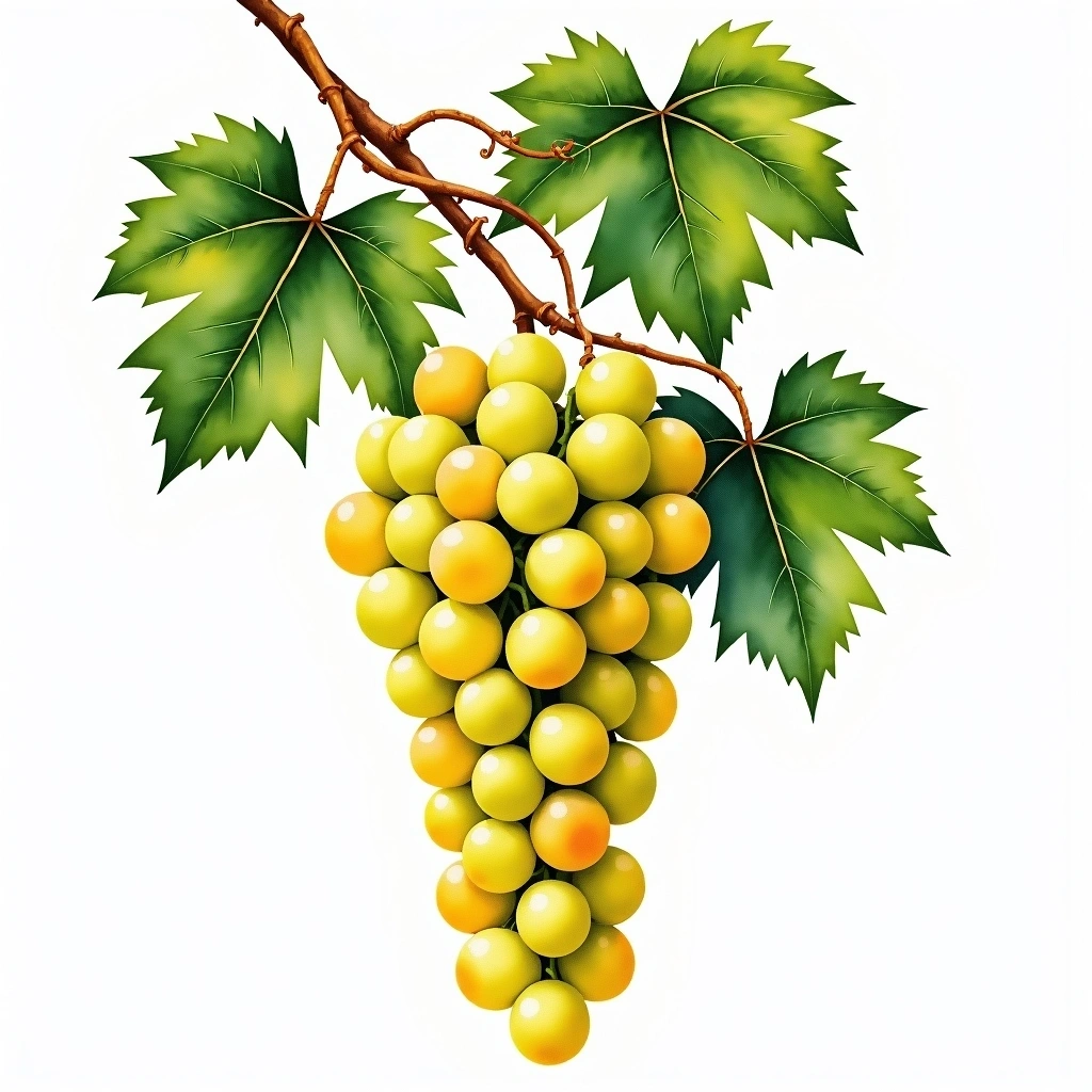 Malvasia Fina grape variety — White watercolor illustration