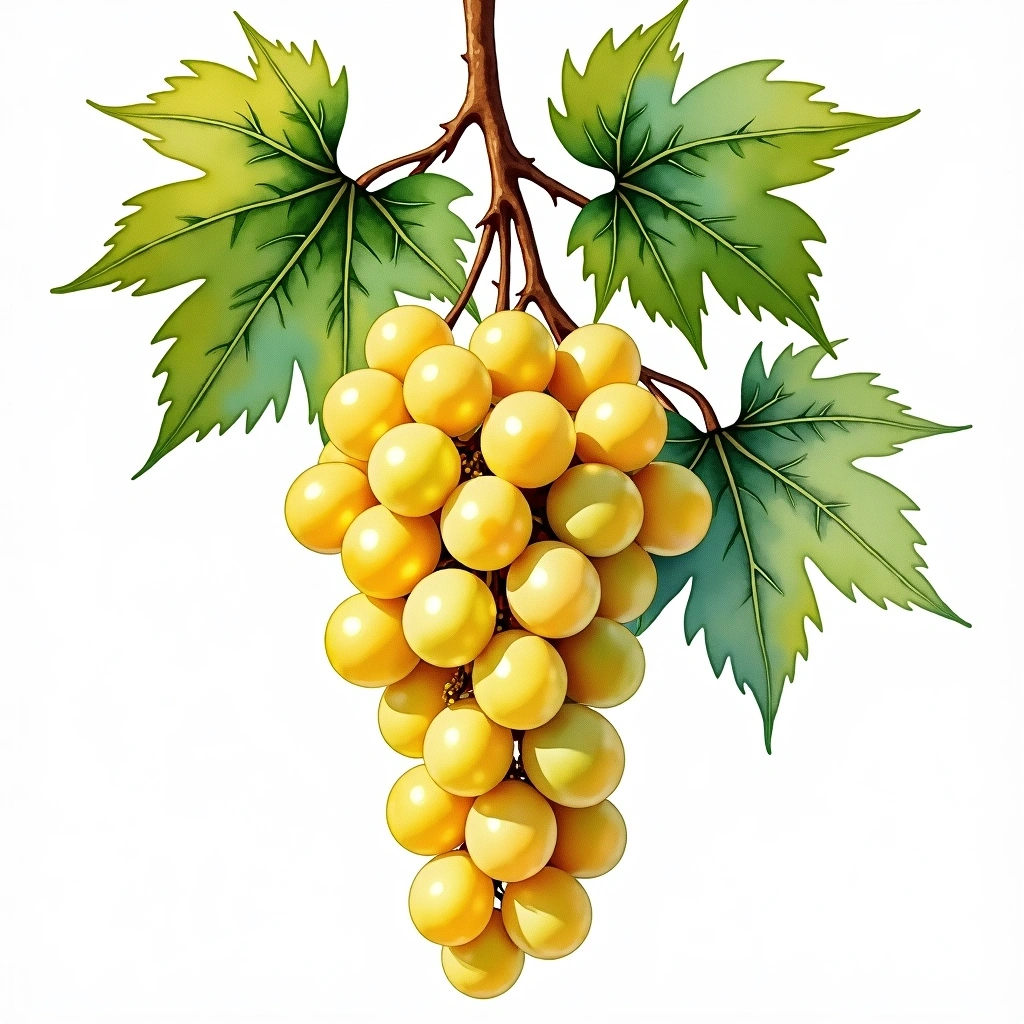 Malvasia Istriana grape variety — White watercolor illustration