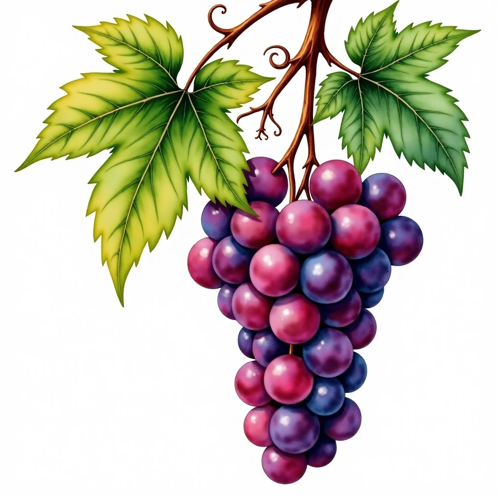 Malvasia Nera grape variety — Red watercolor illustration